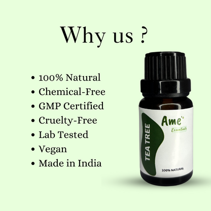 Tea Tree Essential Oil | Reduces Acne and pimples | Fights Dandruff | Certified Organic | 100% Pure | For Hair and Skin - 10ML