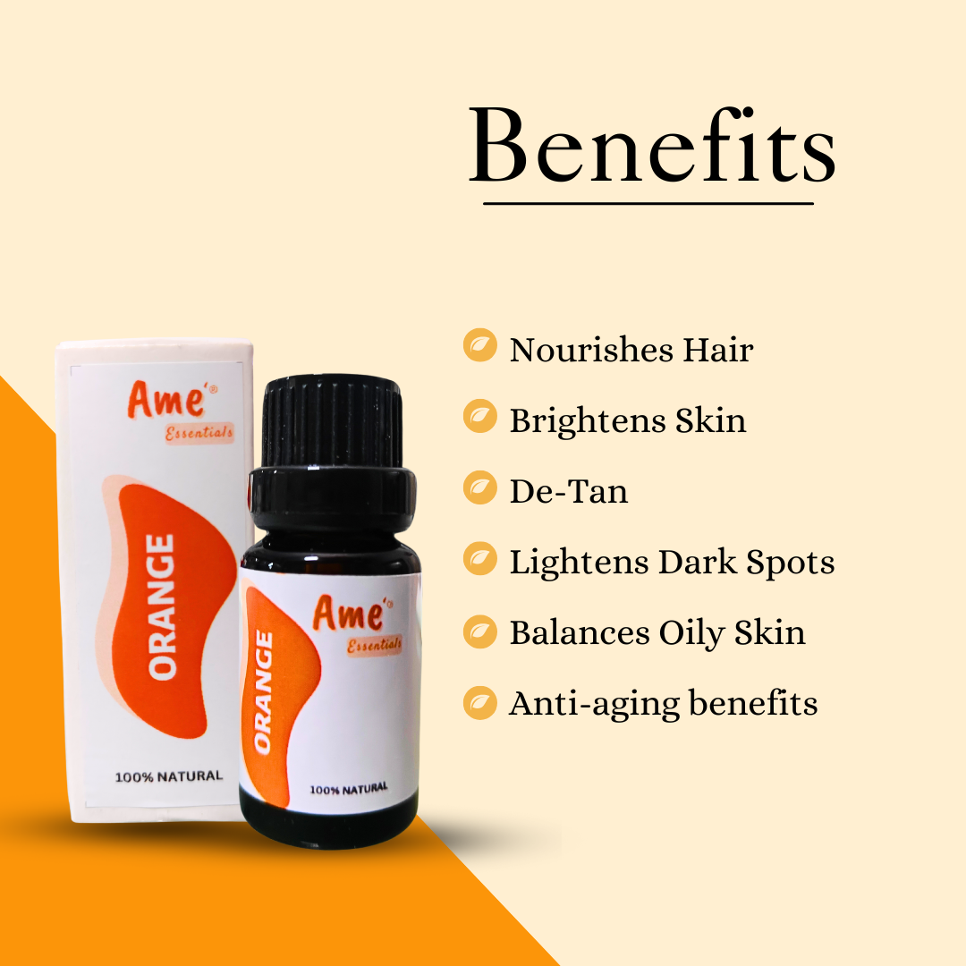 Orange Essential Oil | For Face &amp; Hair | Brightens Skin | De Tan | Hair growth | Glowing healthy skin- 10 ML