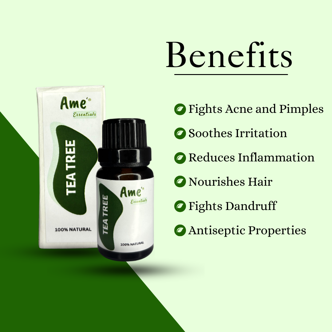 Tea Tree Essential Oil | Reduces Acne and pimples | Fights Dandruff | Certified Organic | 100% Pure | For Hair and Skin - 10ML